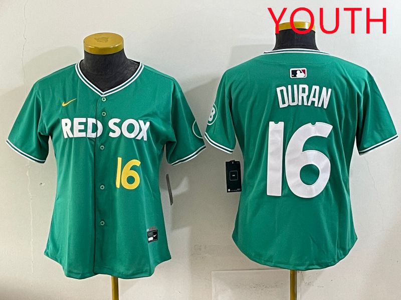 Youth 2025 Boston Red Sox #16 Duran Dark Green Joint Name Nike MLB Jersey style 5->youth mlb jersey->Youth Jersey